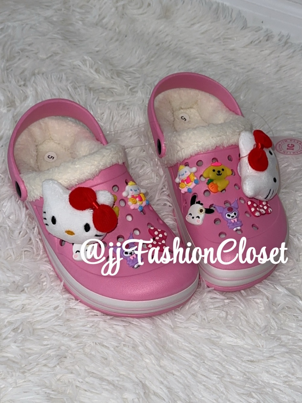 Pink Kitty Plush Clog Mules with Shearling Lining